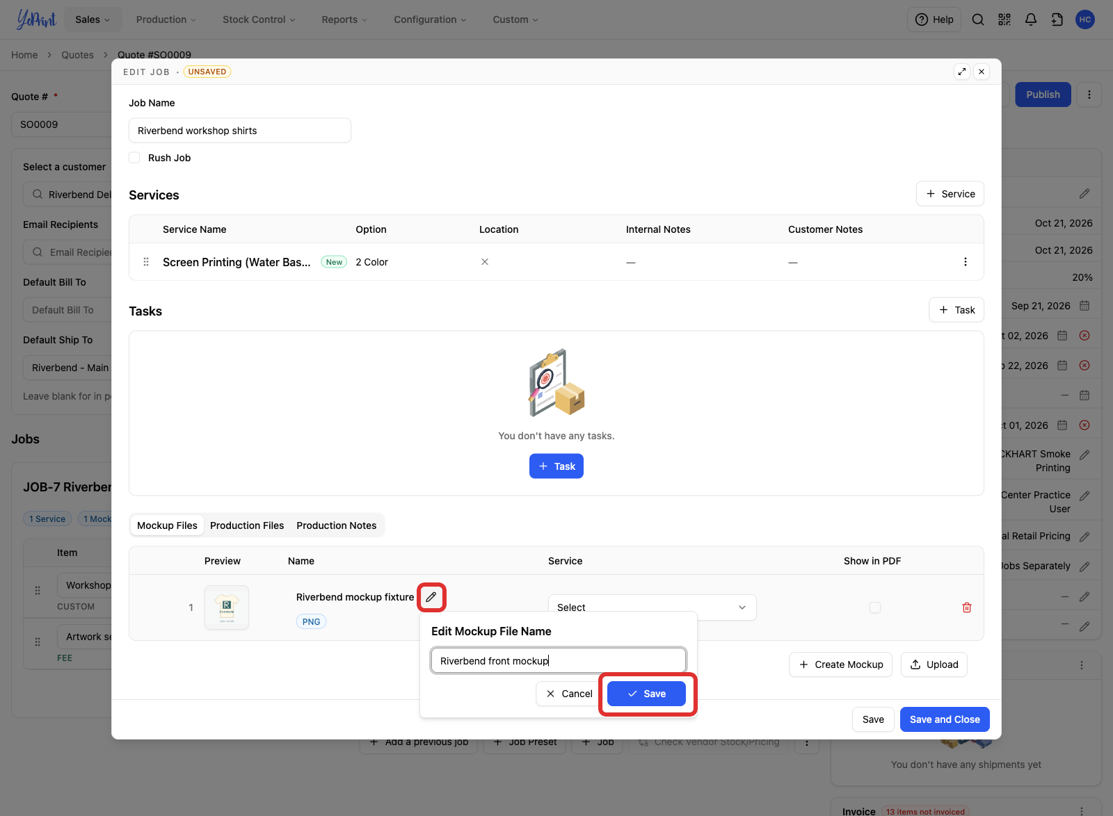 Edit Mockup File Name with Save marked