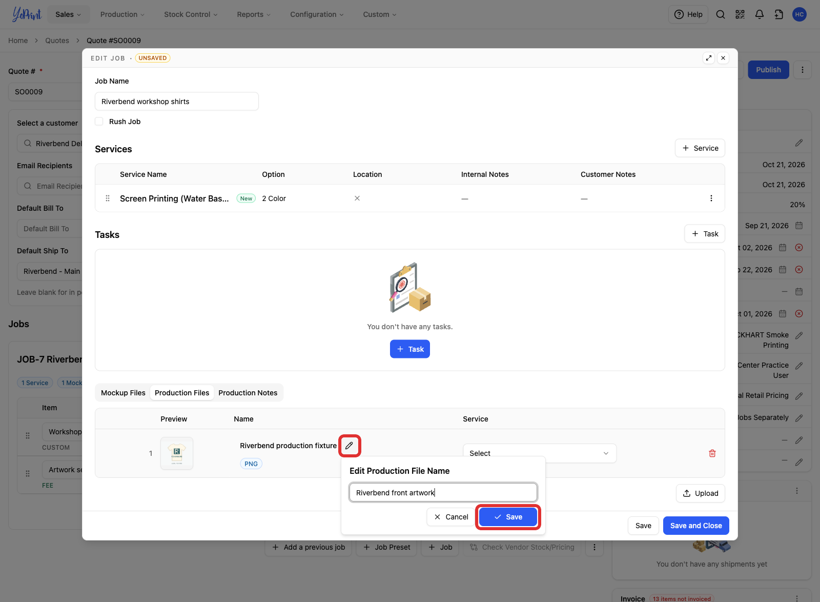 Edit Production File Name with the pencil and Save marked