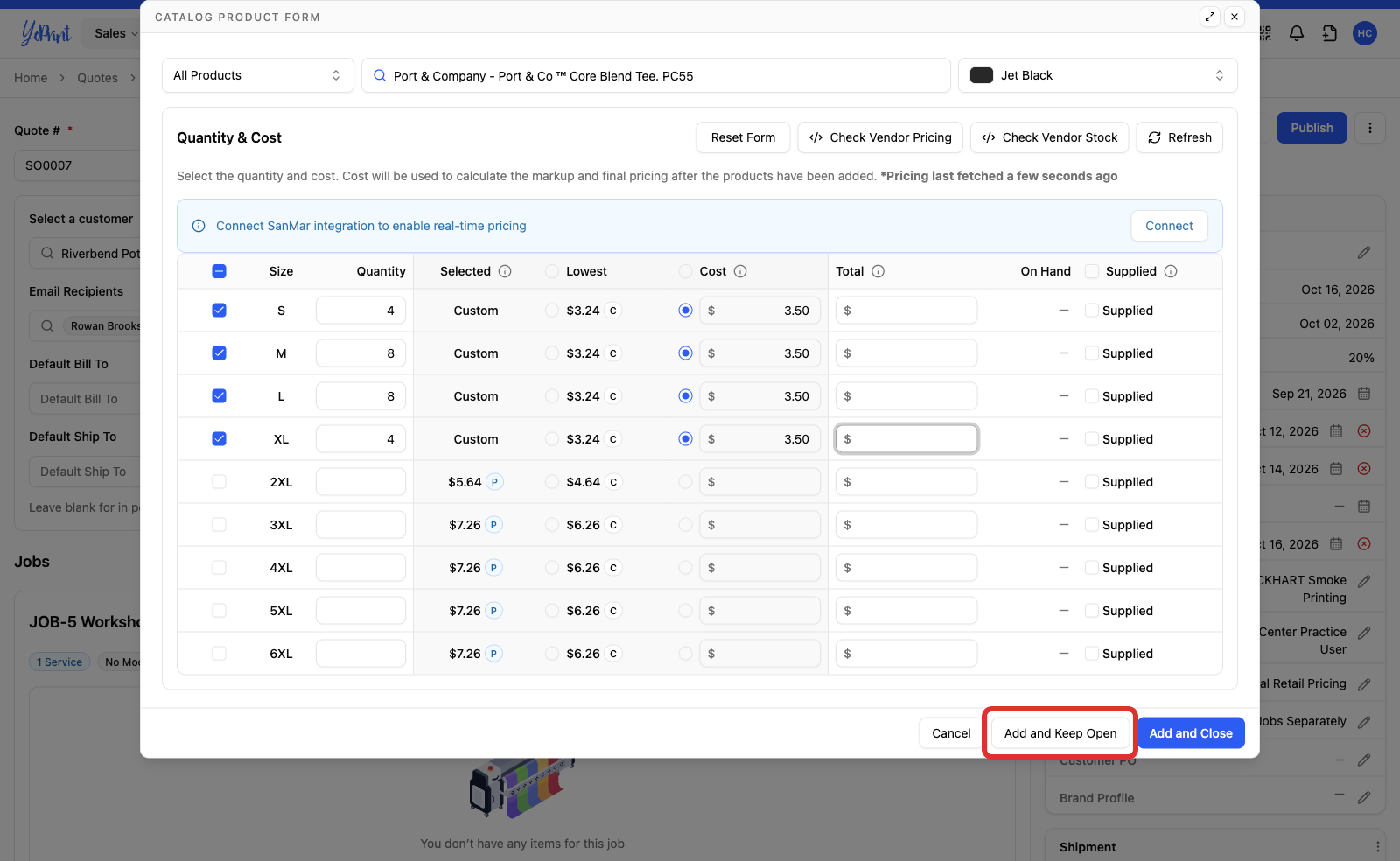 The form footer with Add and Keep Open marked