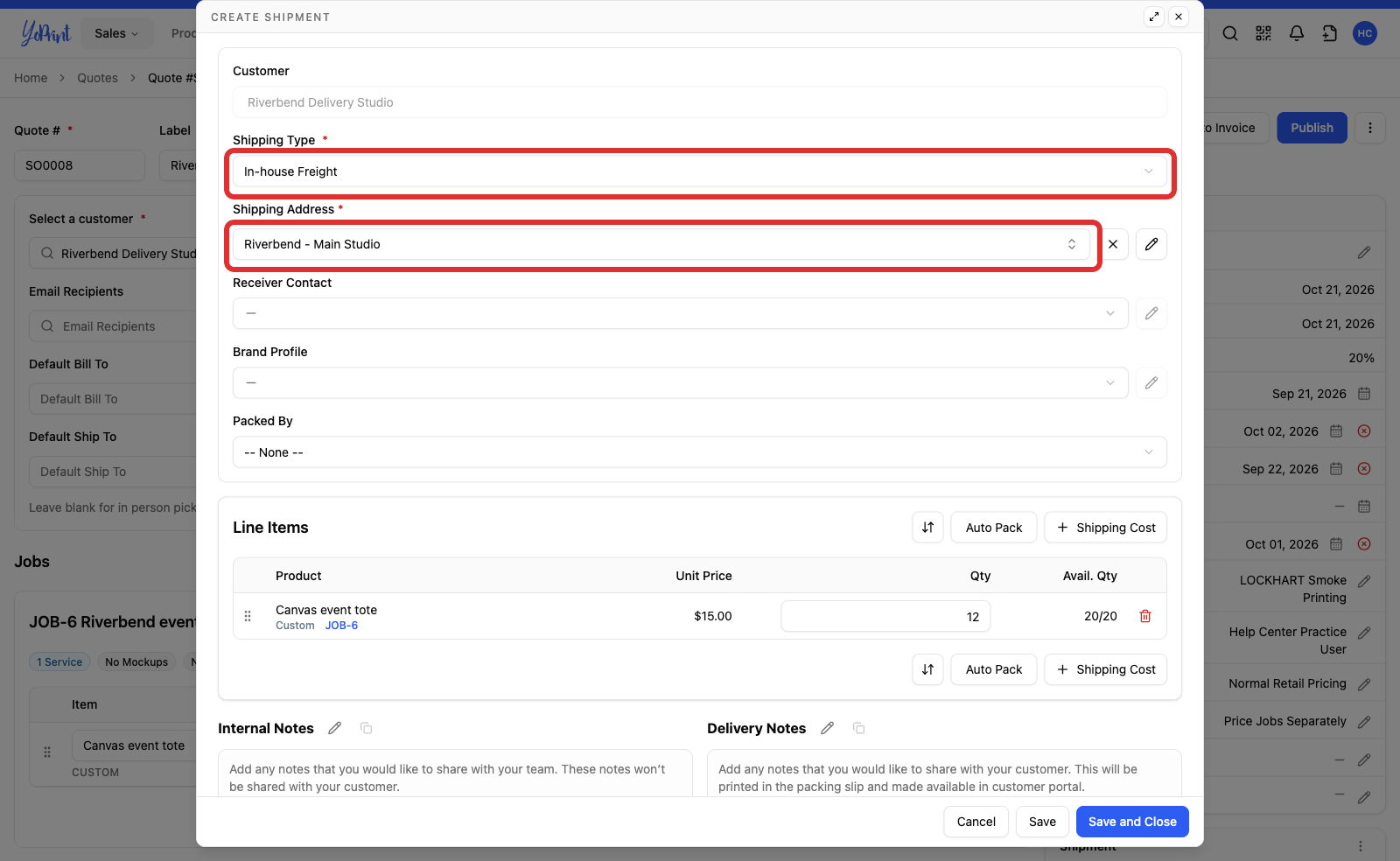 Shipping Type and Shipping Address filled in