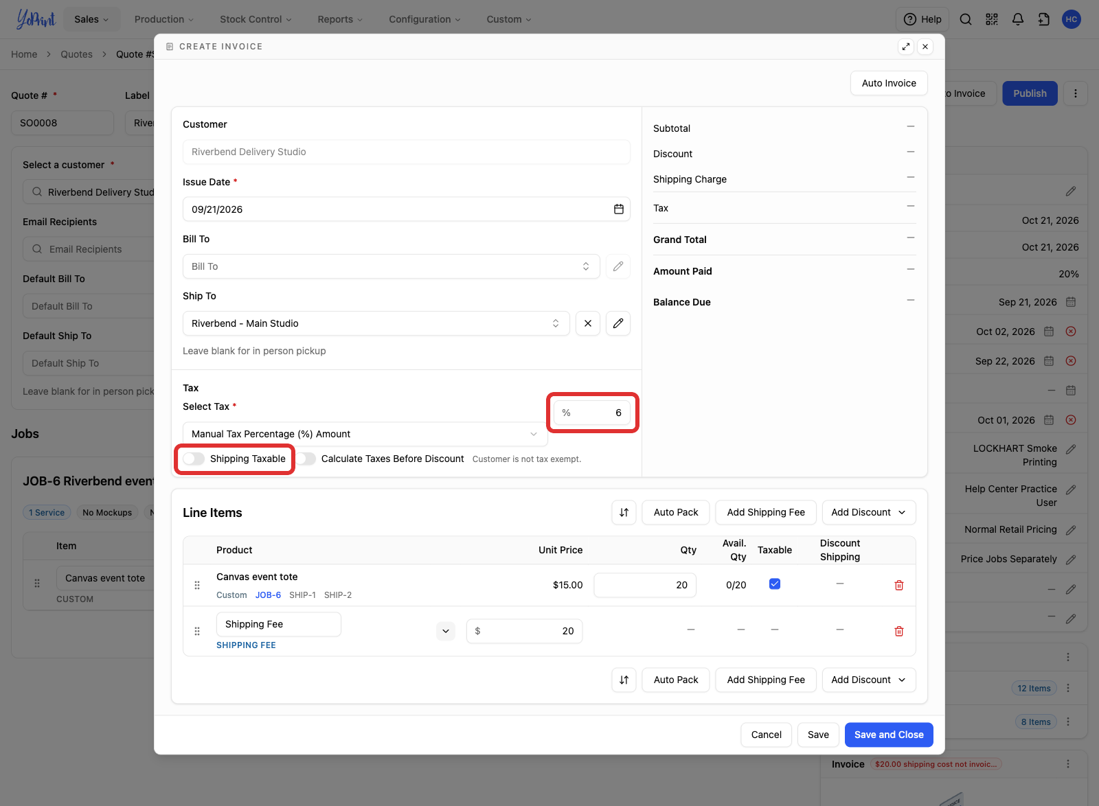 A manual tax percentage with the Shipping Taxable switch