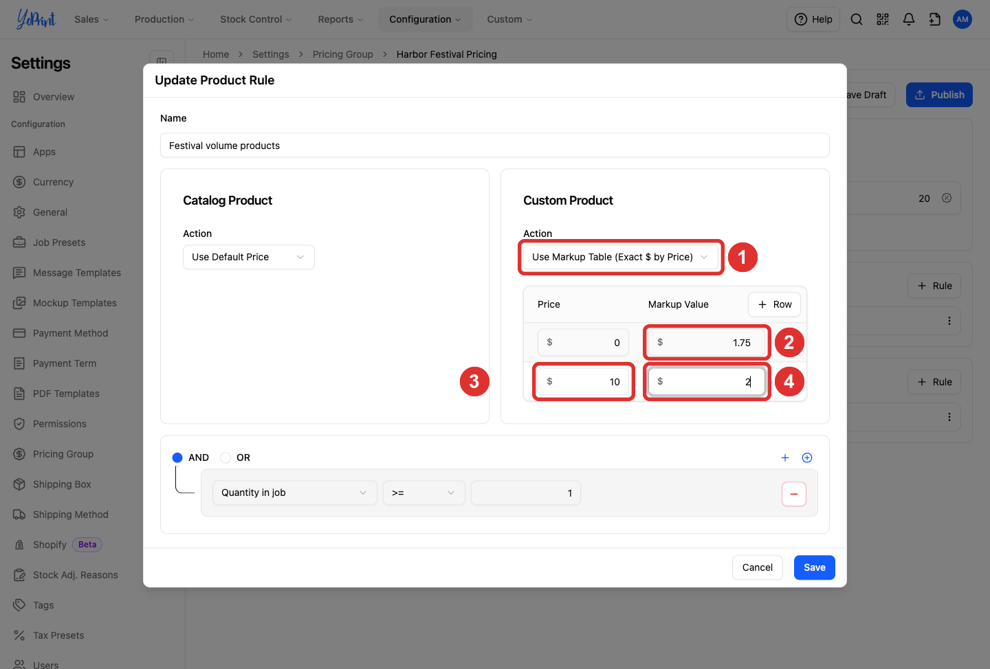 Exact-dollar markup table with an added 1.75 dollars below 10 dollars and 2 dollars from 10 dollars