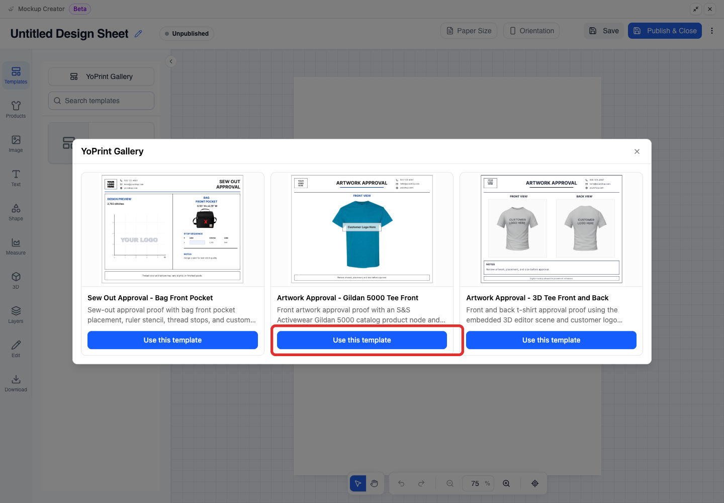 Use a YoPrint Gallery template