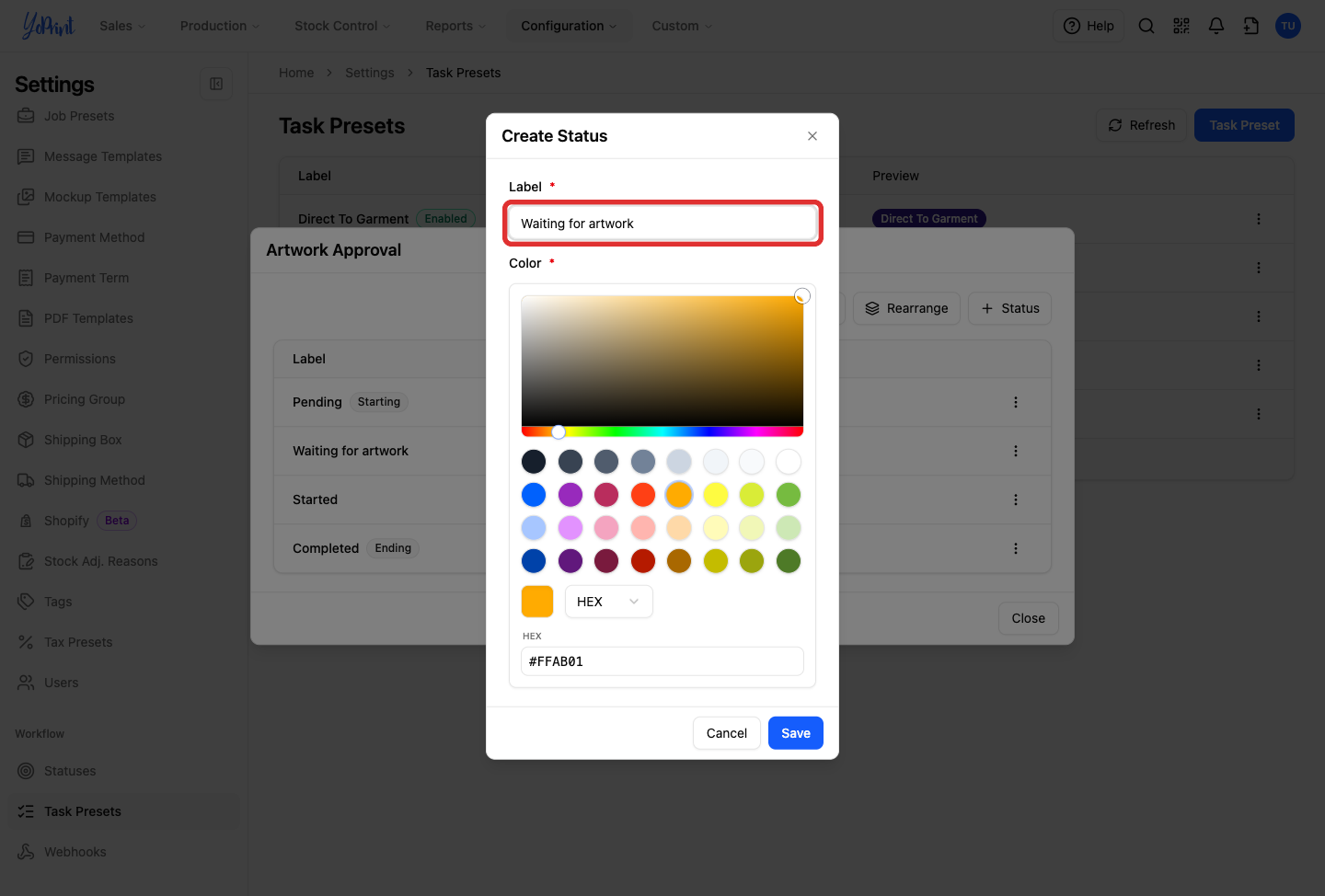 Waiting for artwork in the status label