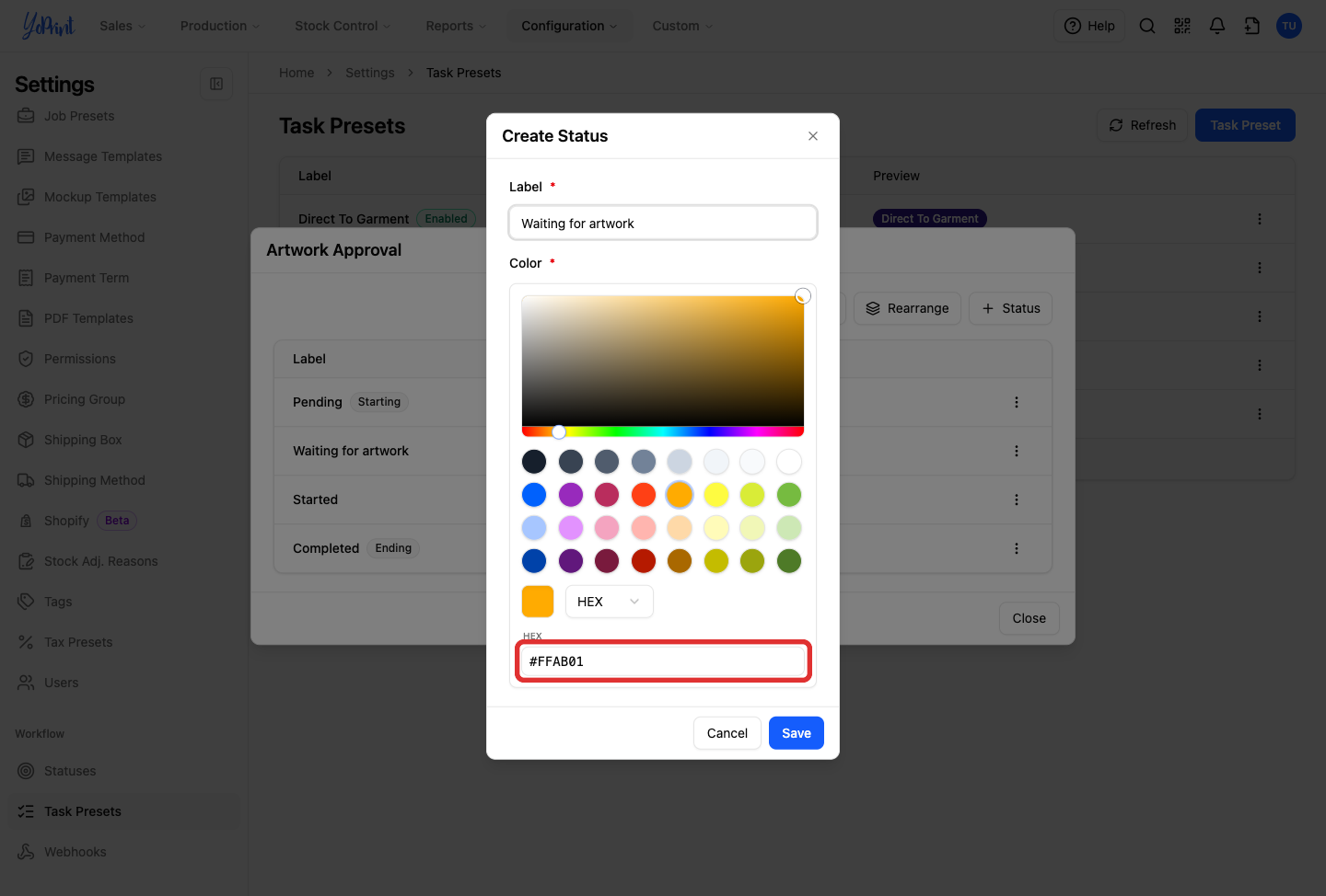 Color for the new status
