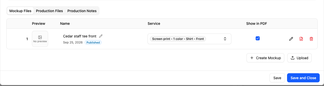 Published design with Show in PDF checked