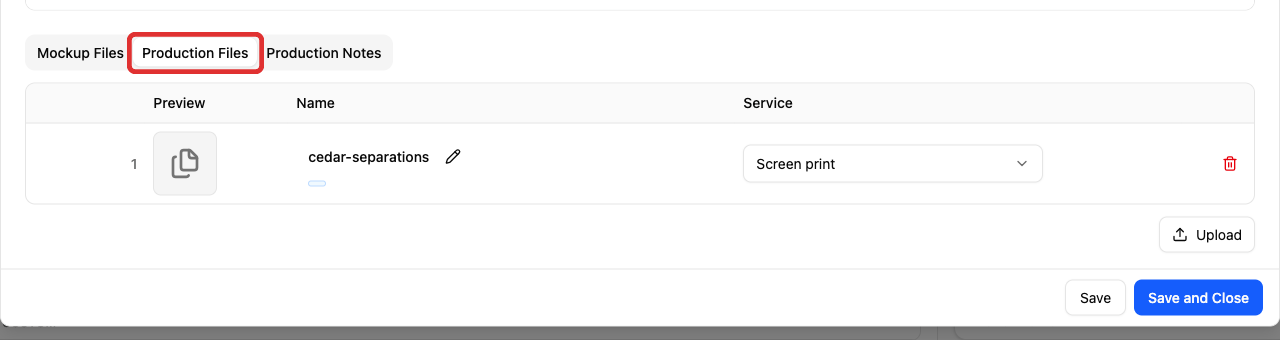 Production Files tab