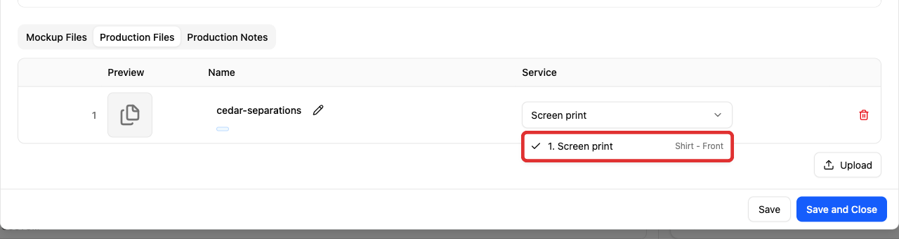 Choose the service for a production file