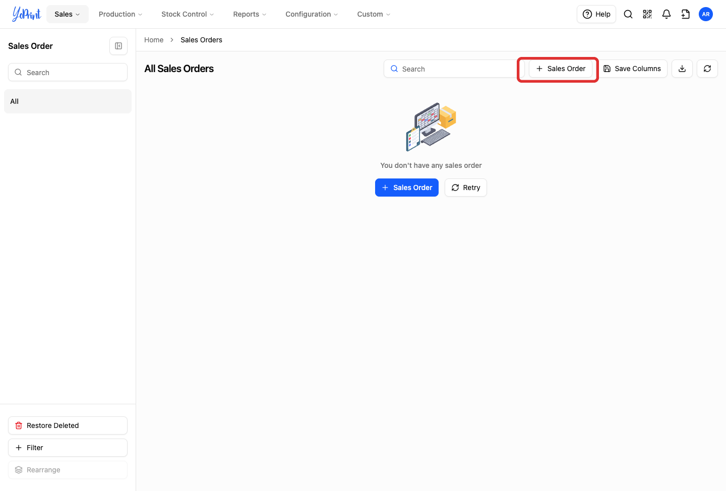 Sales Orders with New Sales Order
