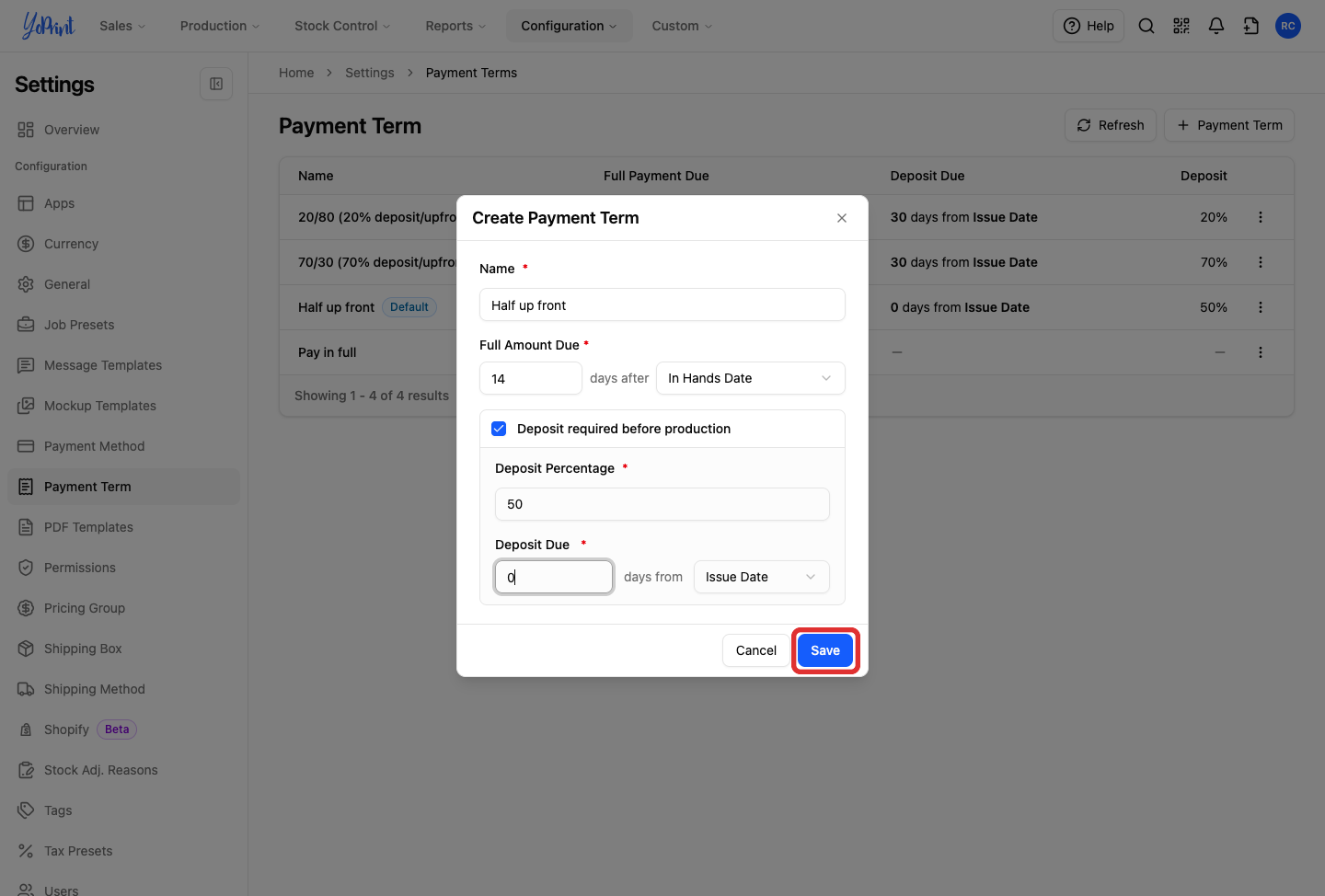 Save on the payment term