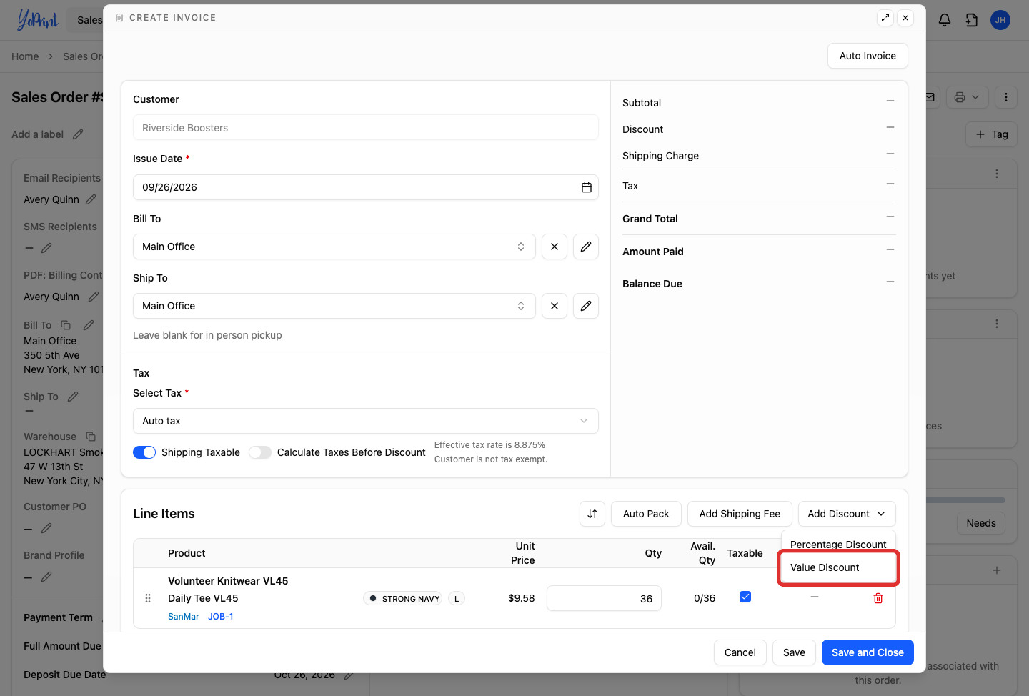 Value Discount in the Add Discount menu