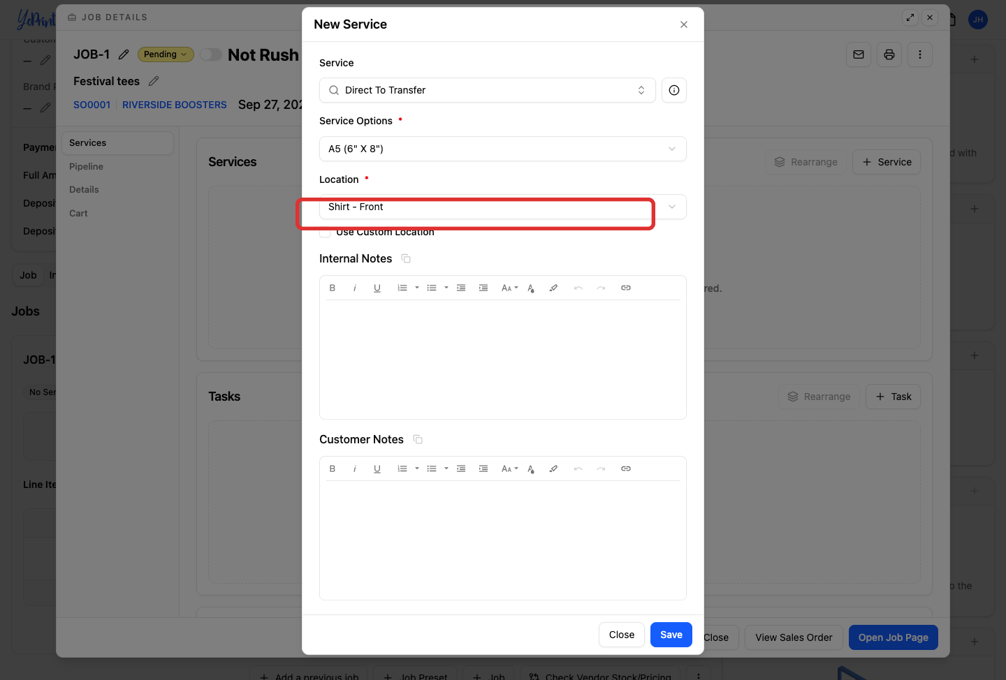 Location dropdown