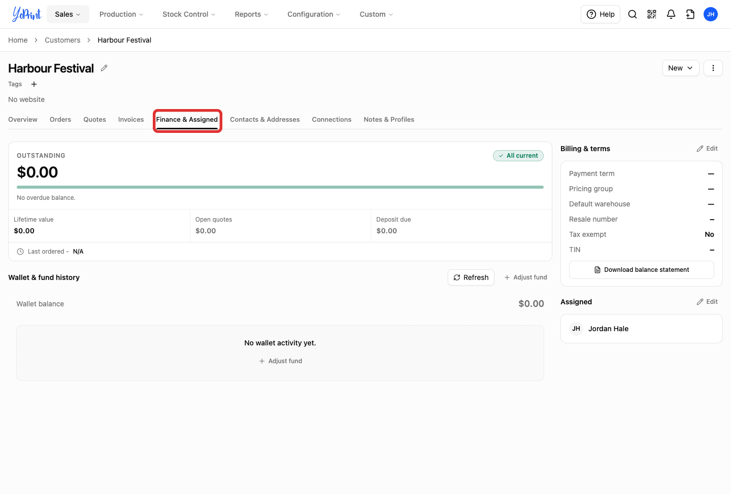 Finance and Assigned on the customer