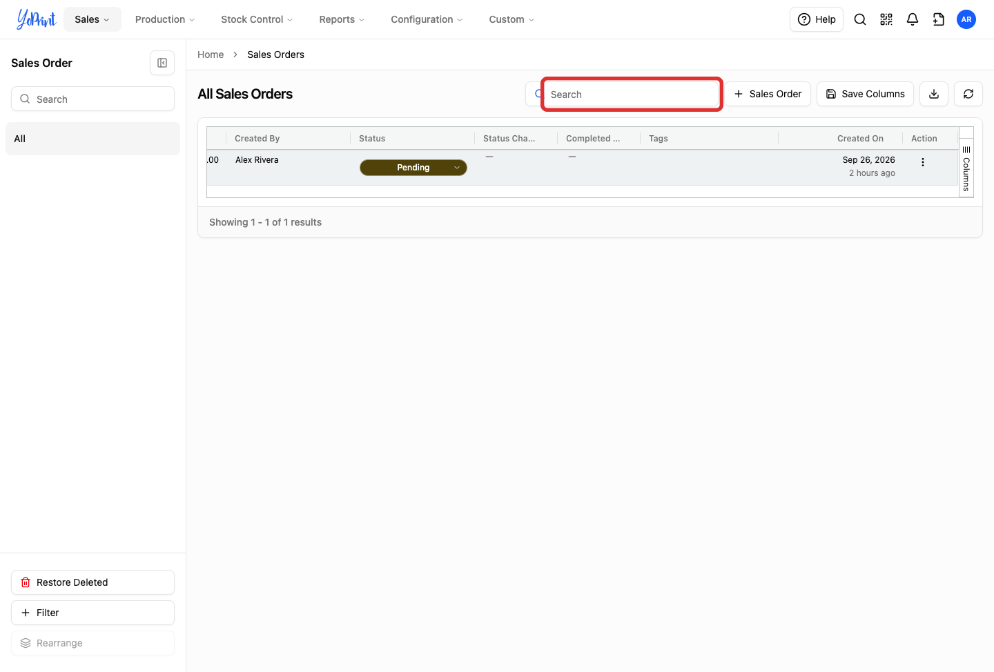 Search orders in list