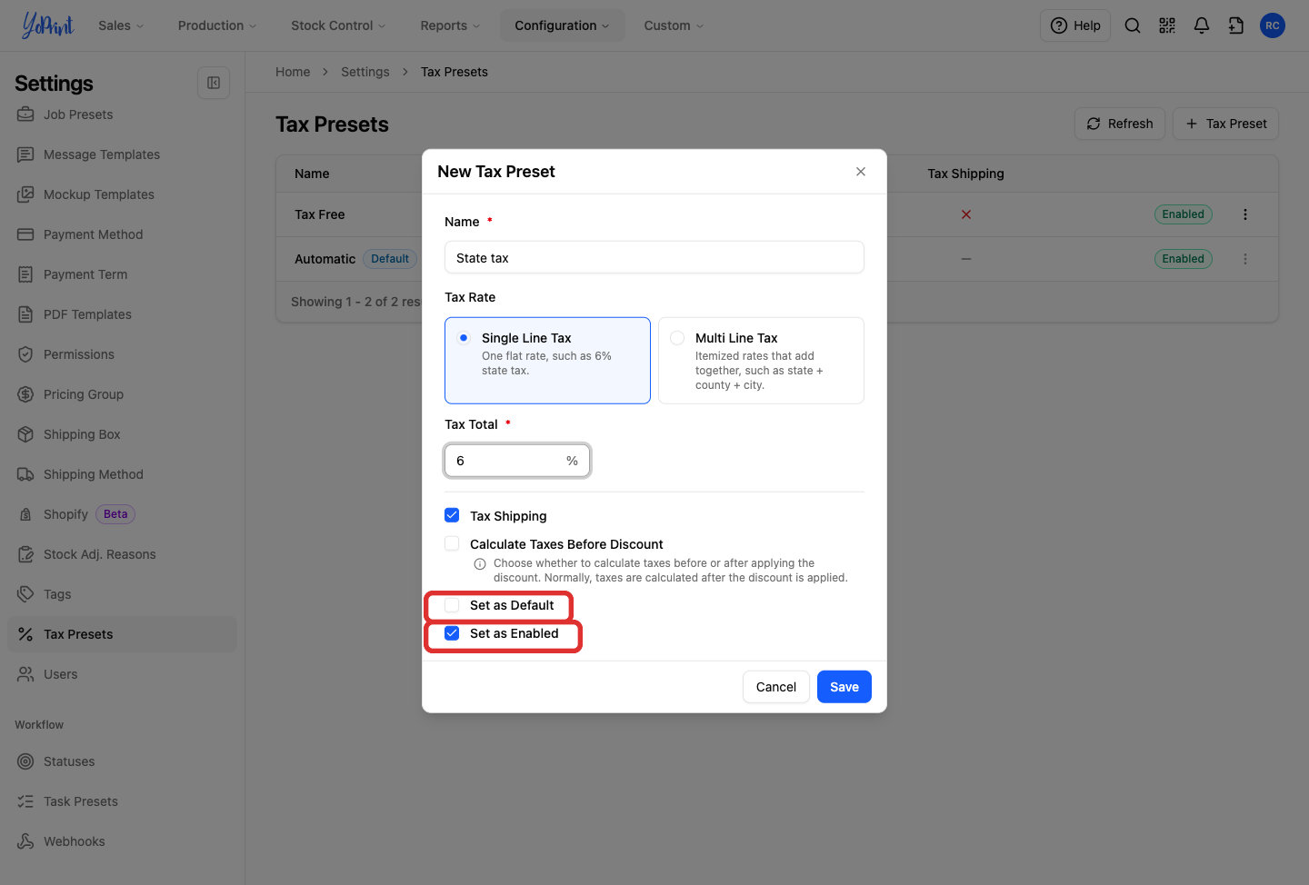 Set as Default off and Set as Enabled on, both highlighted