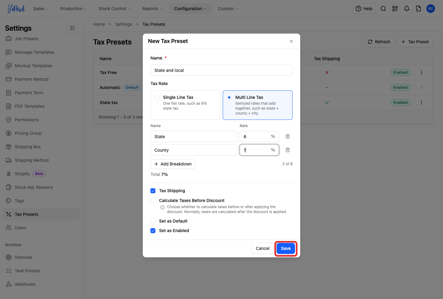 Save highlighted on the multi-line form