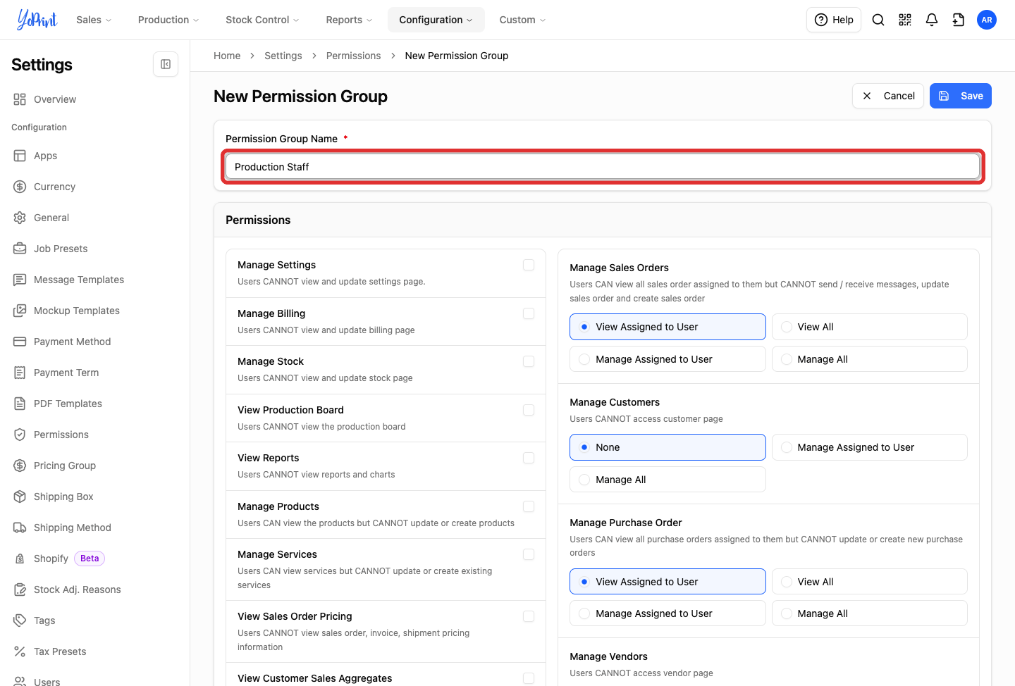 Permission Group Name field, highlighted