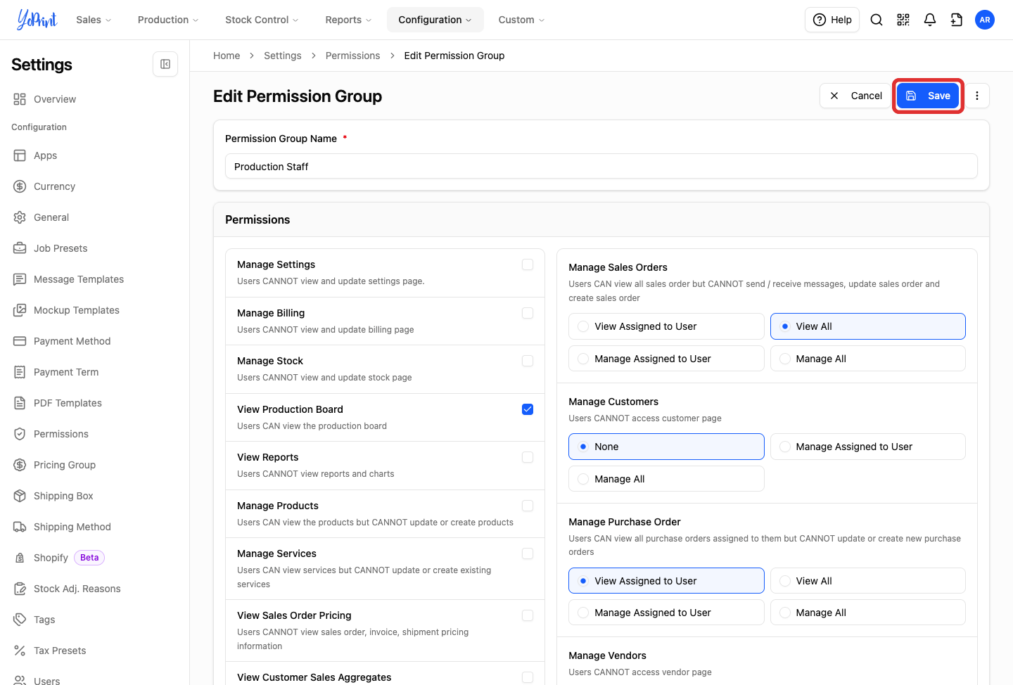Save button on the edit page, highlighted