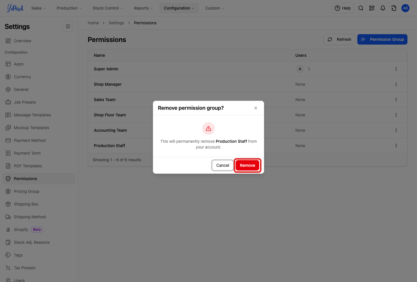 Remove confirmation button in the dialog, highlighted