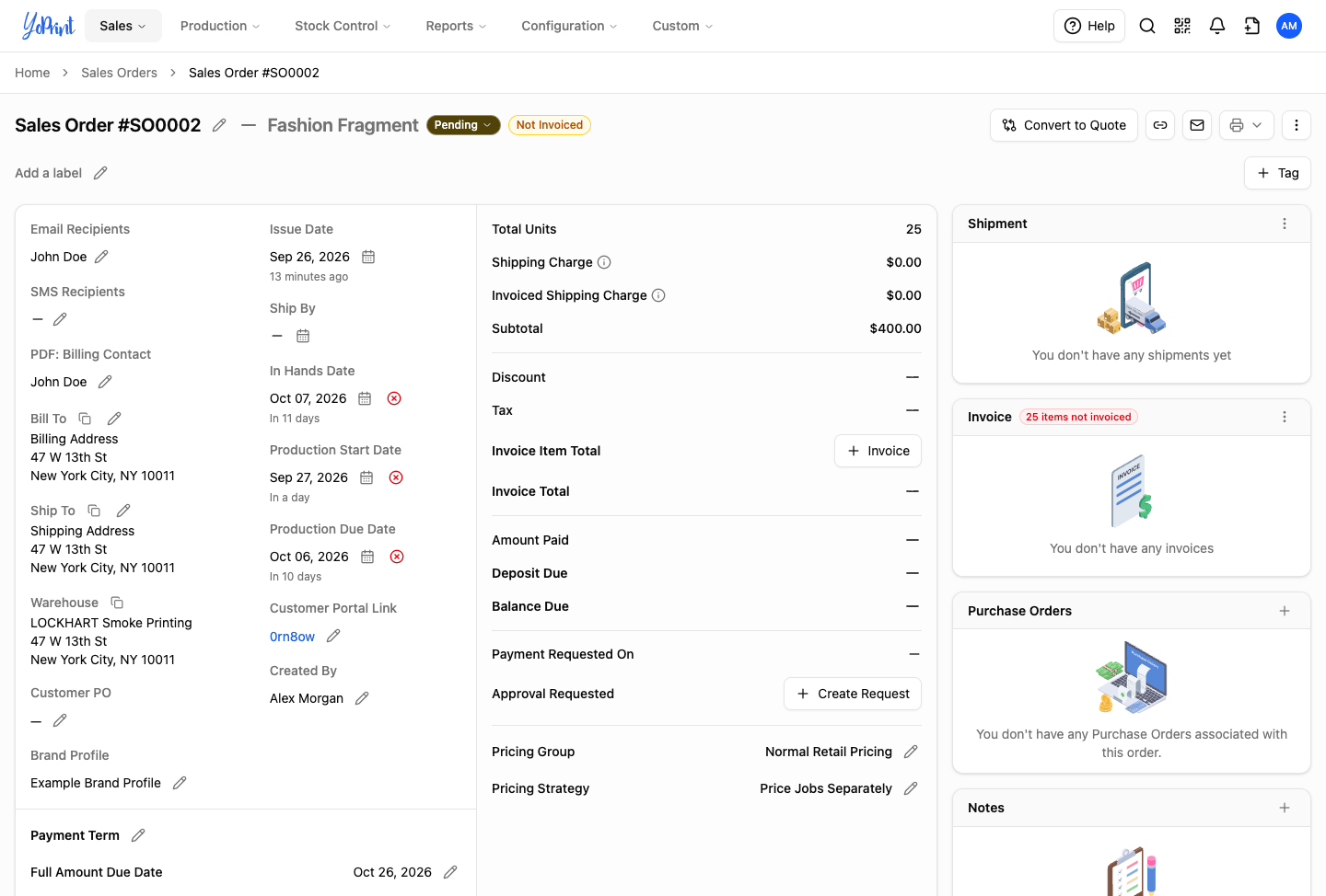 Restored sales order detail page