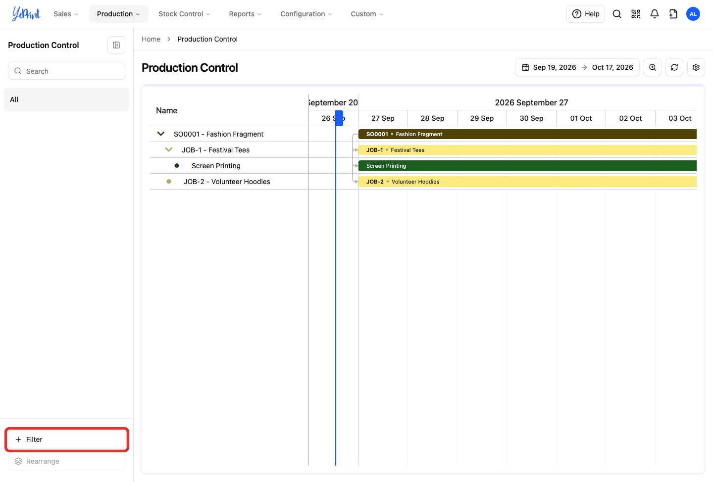 Saved filter sidebar with the Filter button outlined