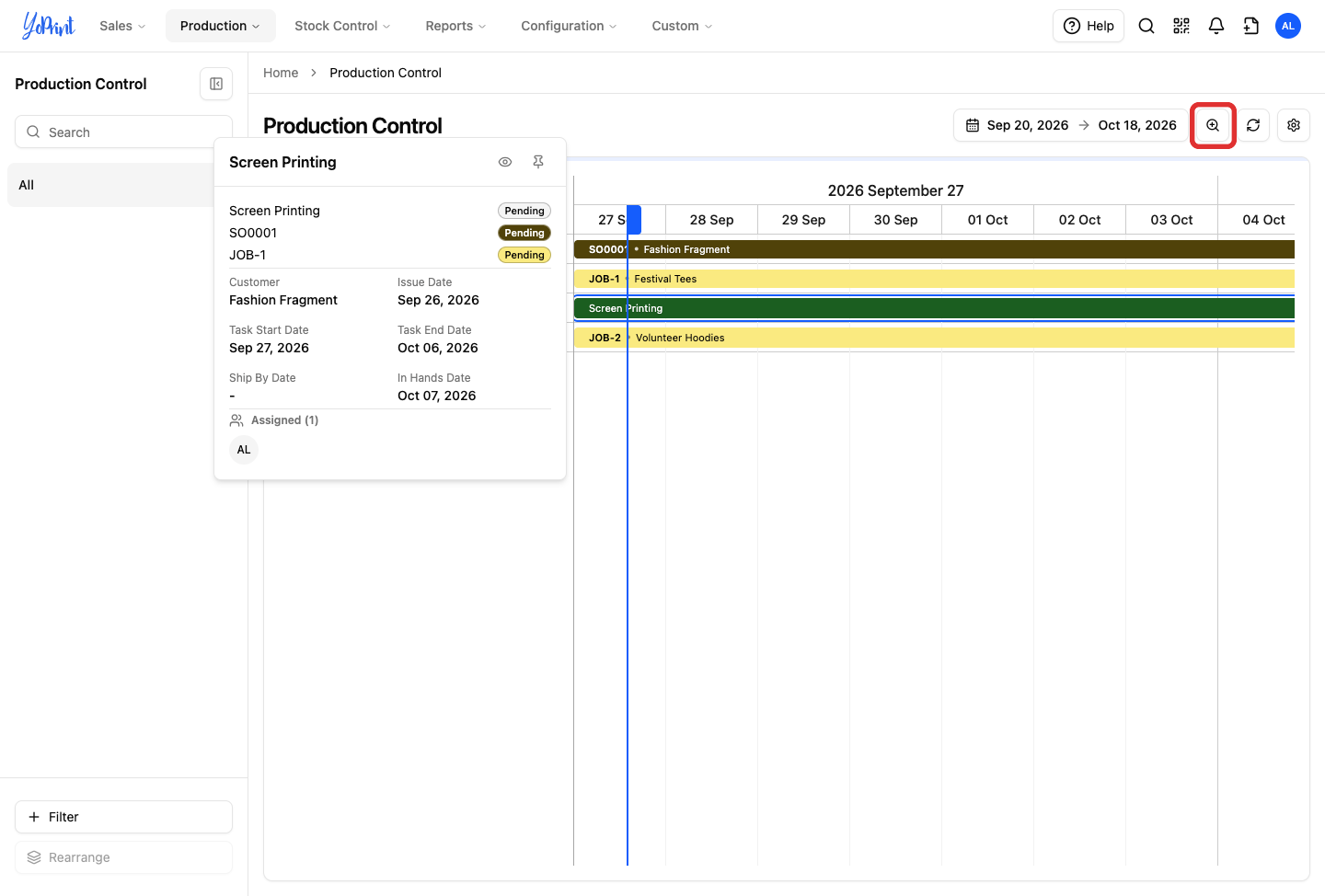 Timeline scale button in the top toolbar
