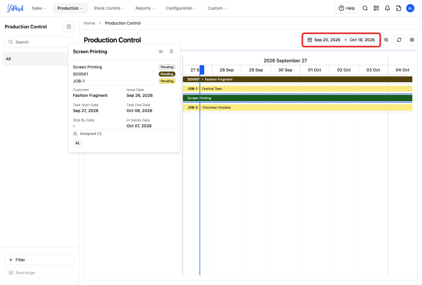 Date range button in top toolbar displaying current timeframe