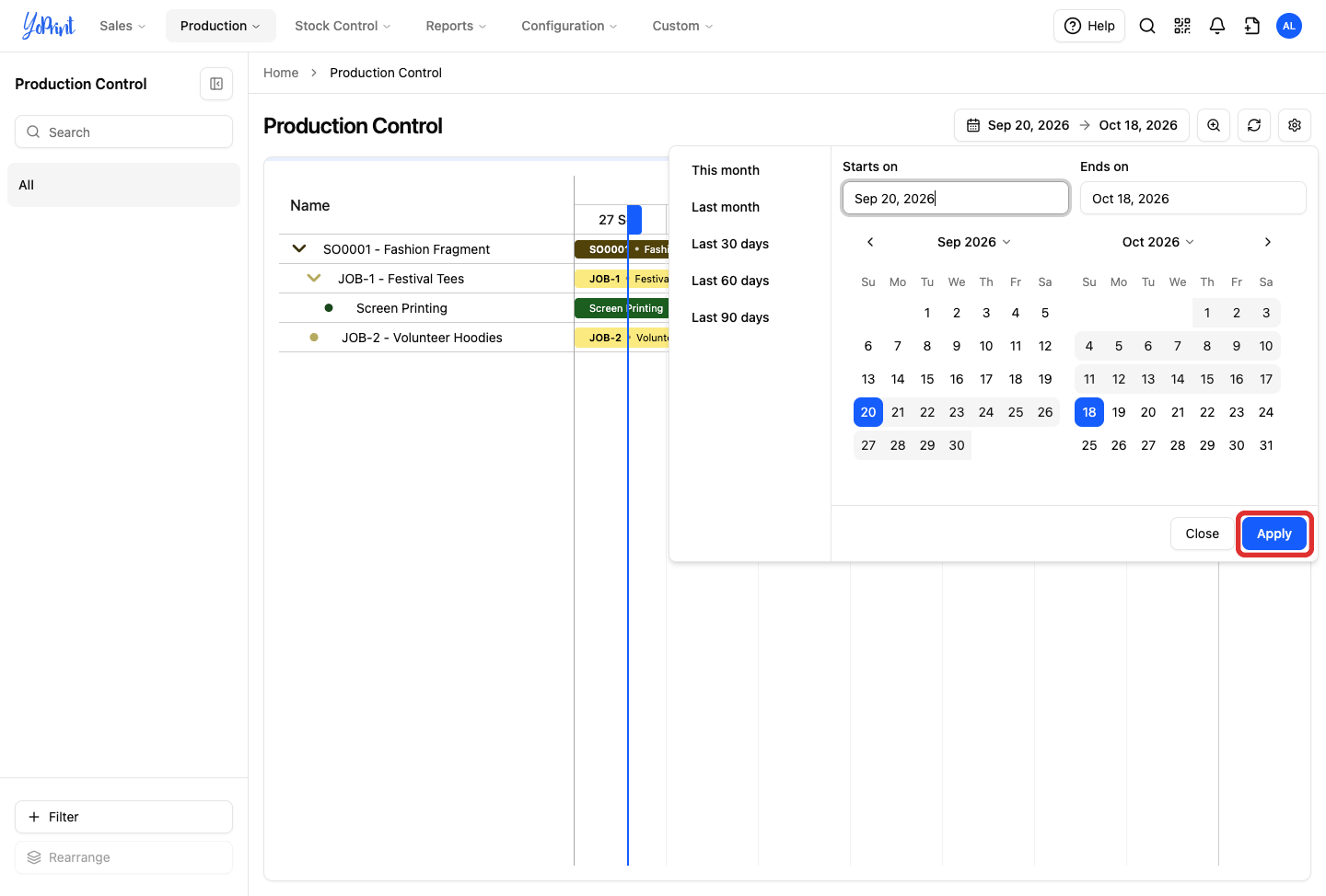 Apply button in date range picker