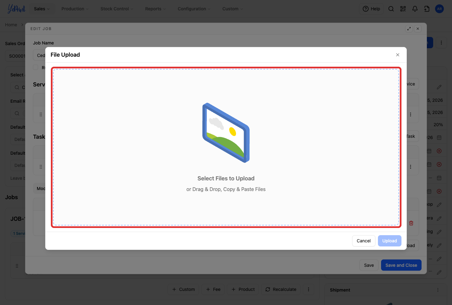 File upload modal