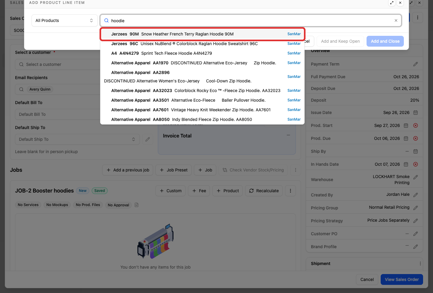 Select catalog product in the product picker