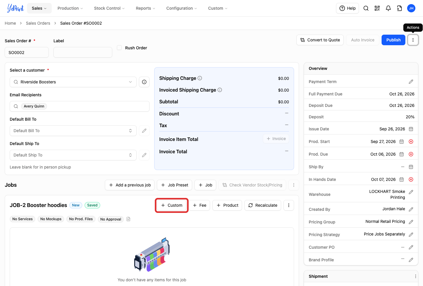 Add Custom button on the job card