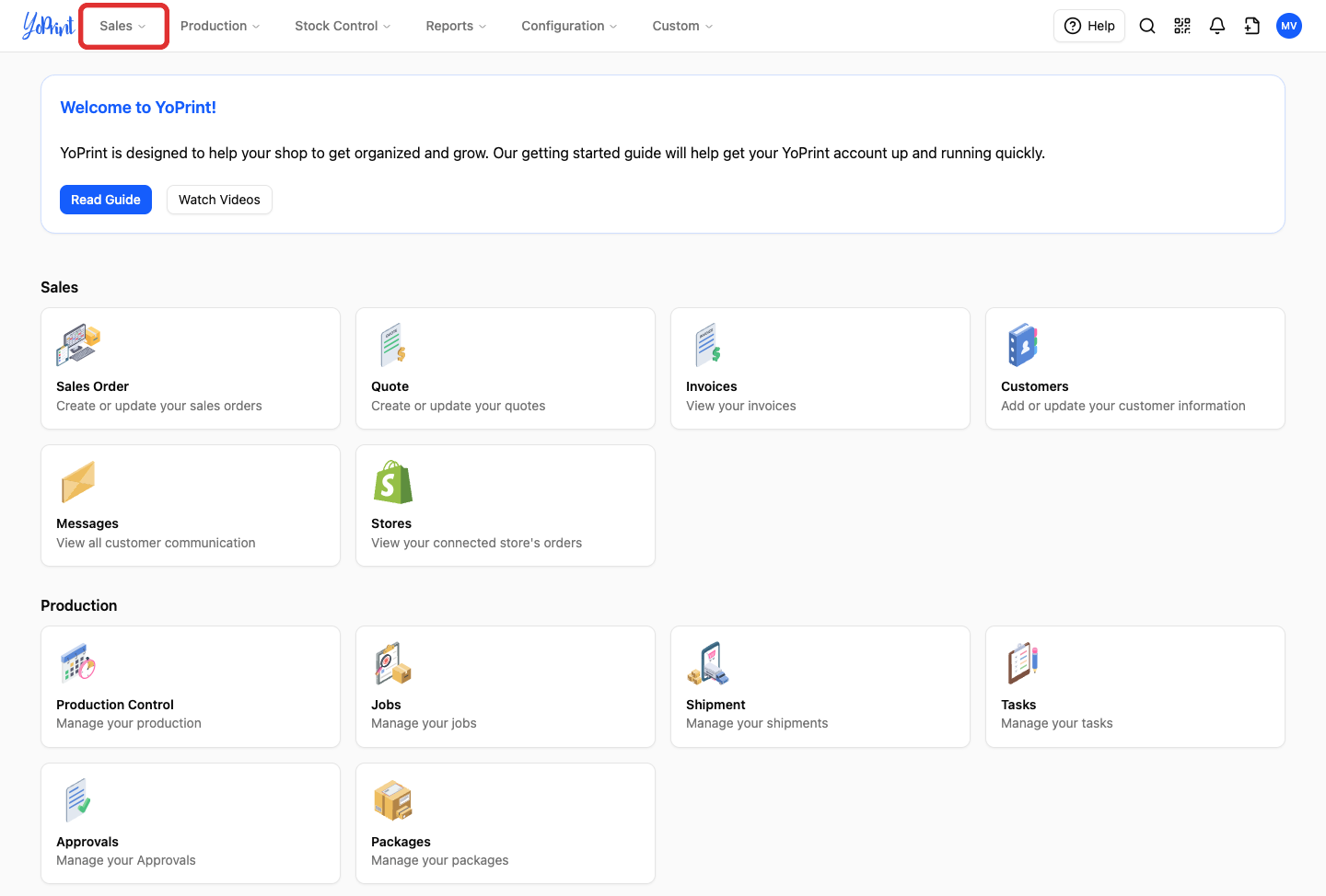 Sales navigation item in the main sidebar