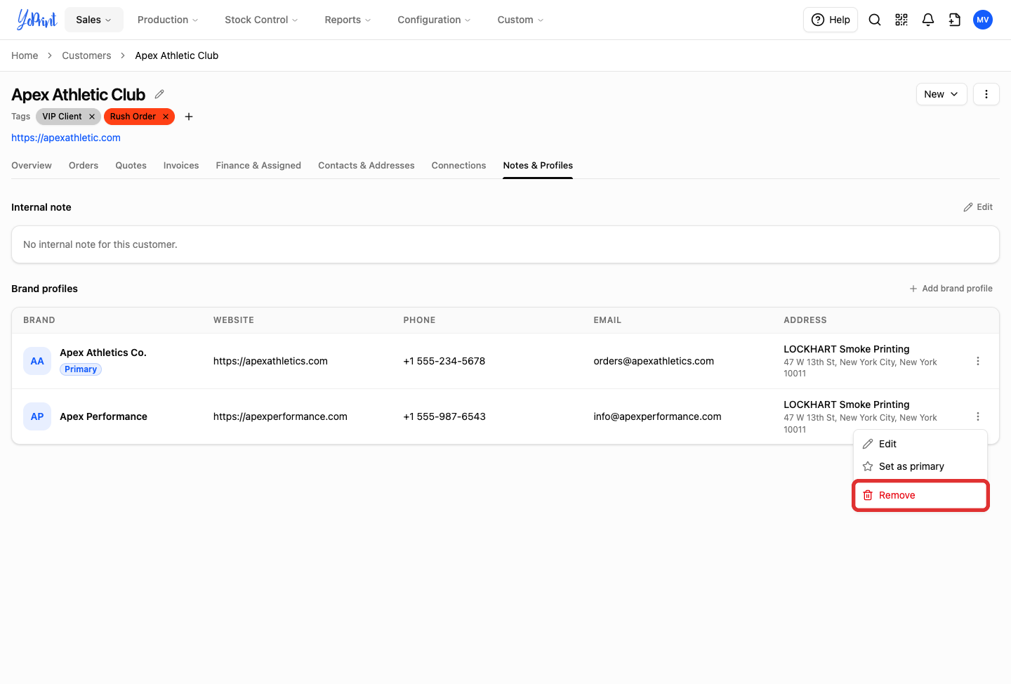 Remove option selected in row actions menu
