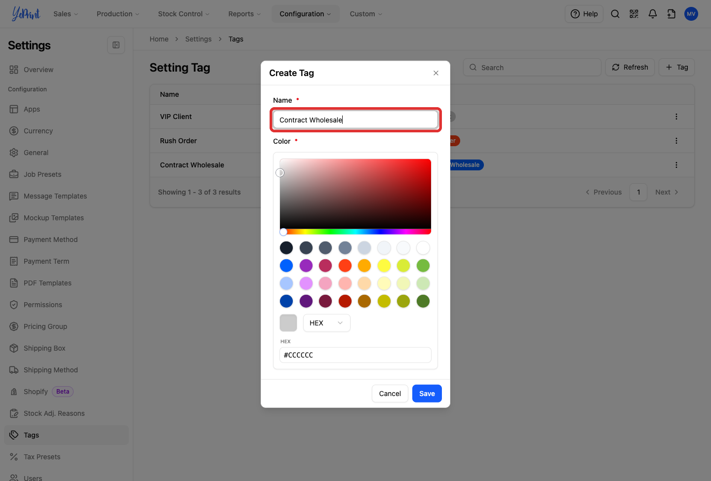 Tag Name input field in Create Tag dialog