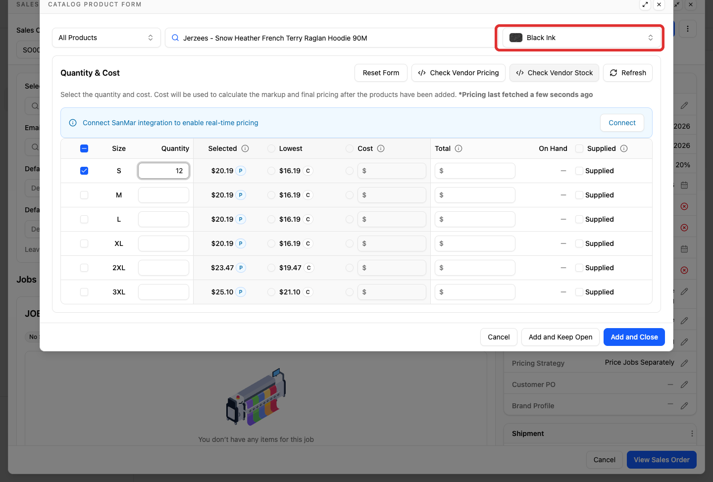 Choose color dropdown in the catalog product form