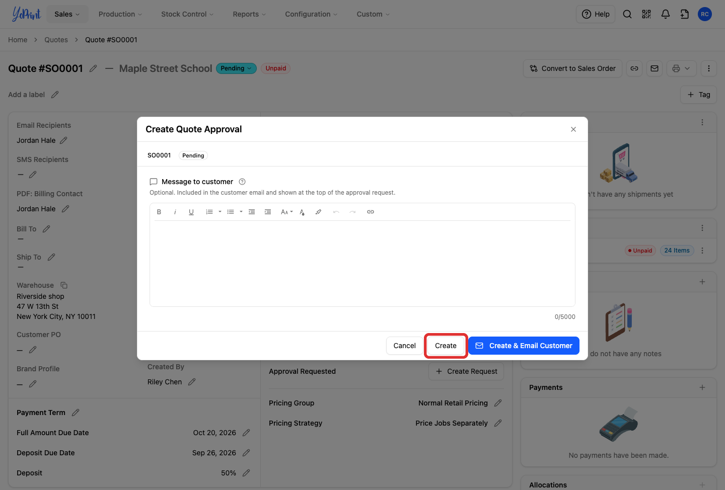 Create Quote Approval
