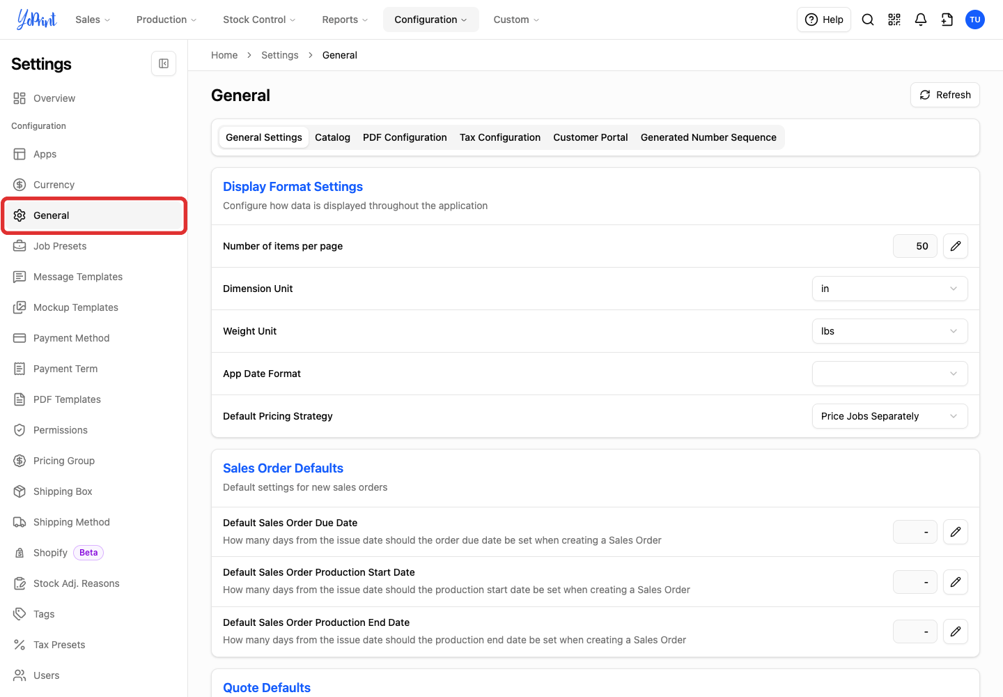 General in the Settings sidebar