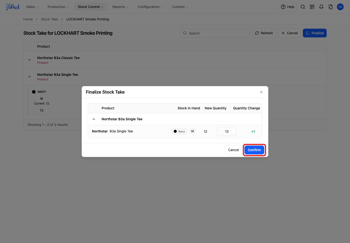 Confirm the stock-take changes