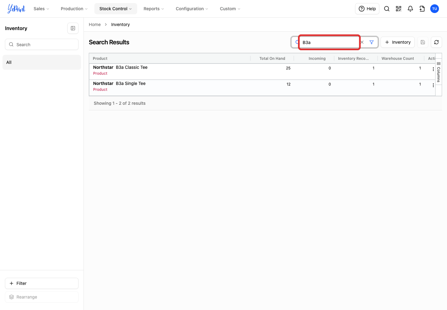 Search Inventory by product name