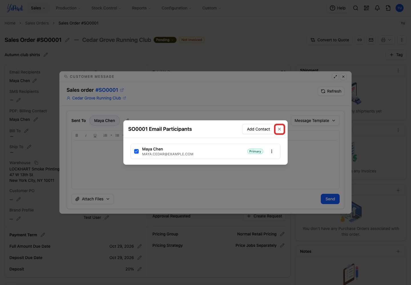 Close Email Participants after selecting a recipient