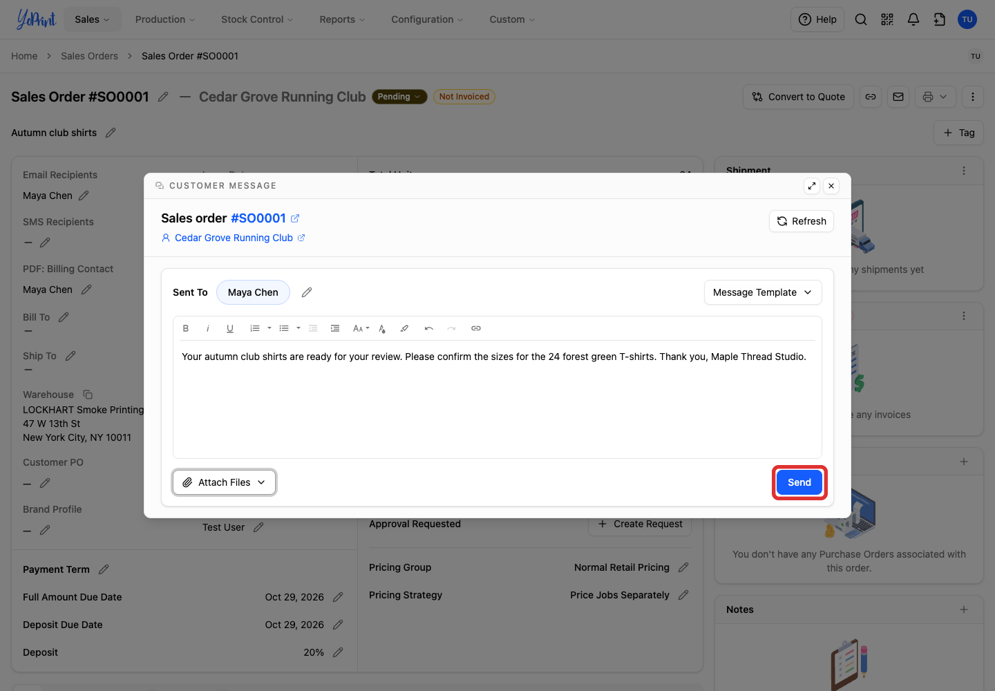 Send button beside the completed email