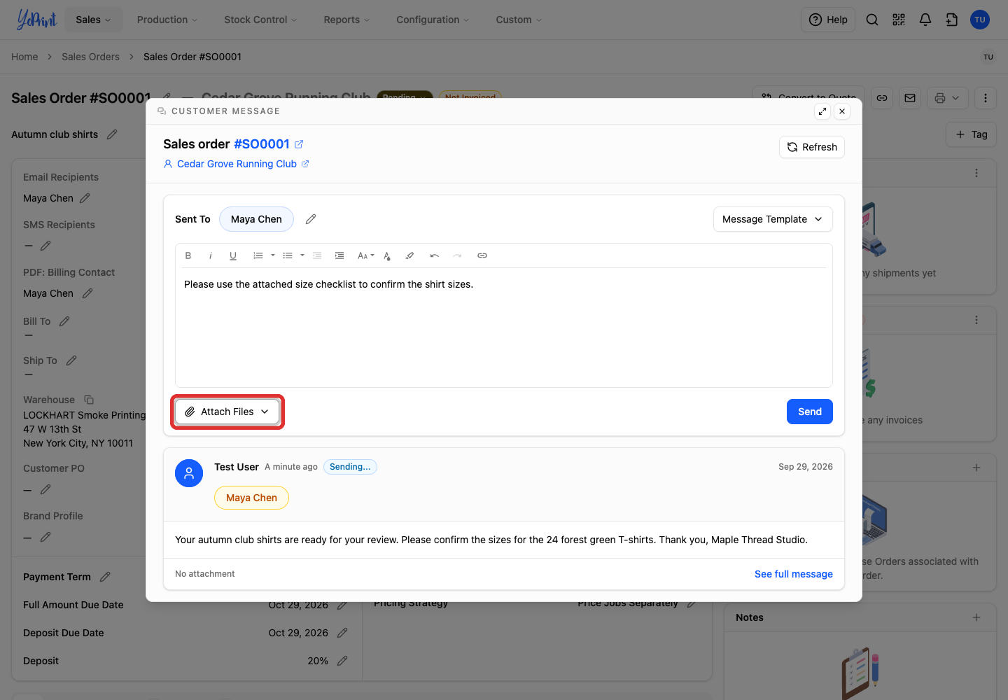 Attach Files below the customer message