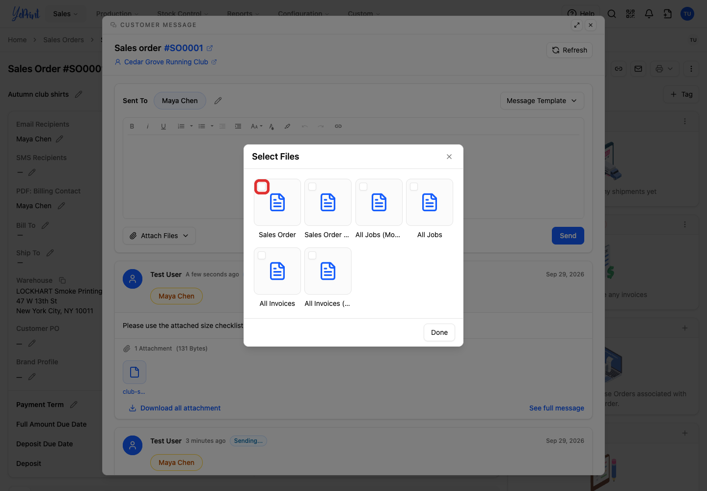 Sales Order document checkbox in Select Files