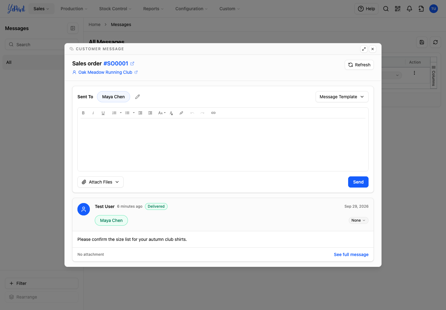 The same customer message showing Delivered