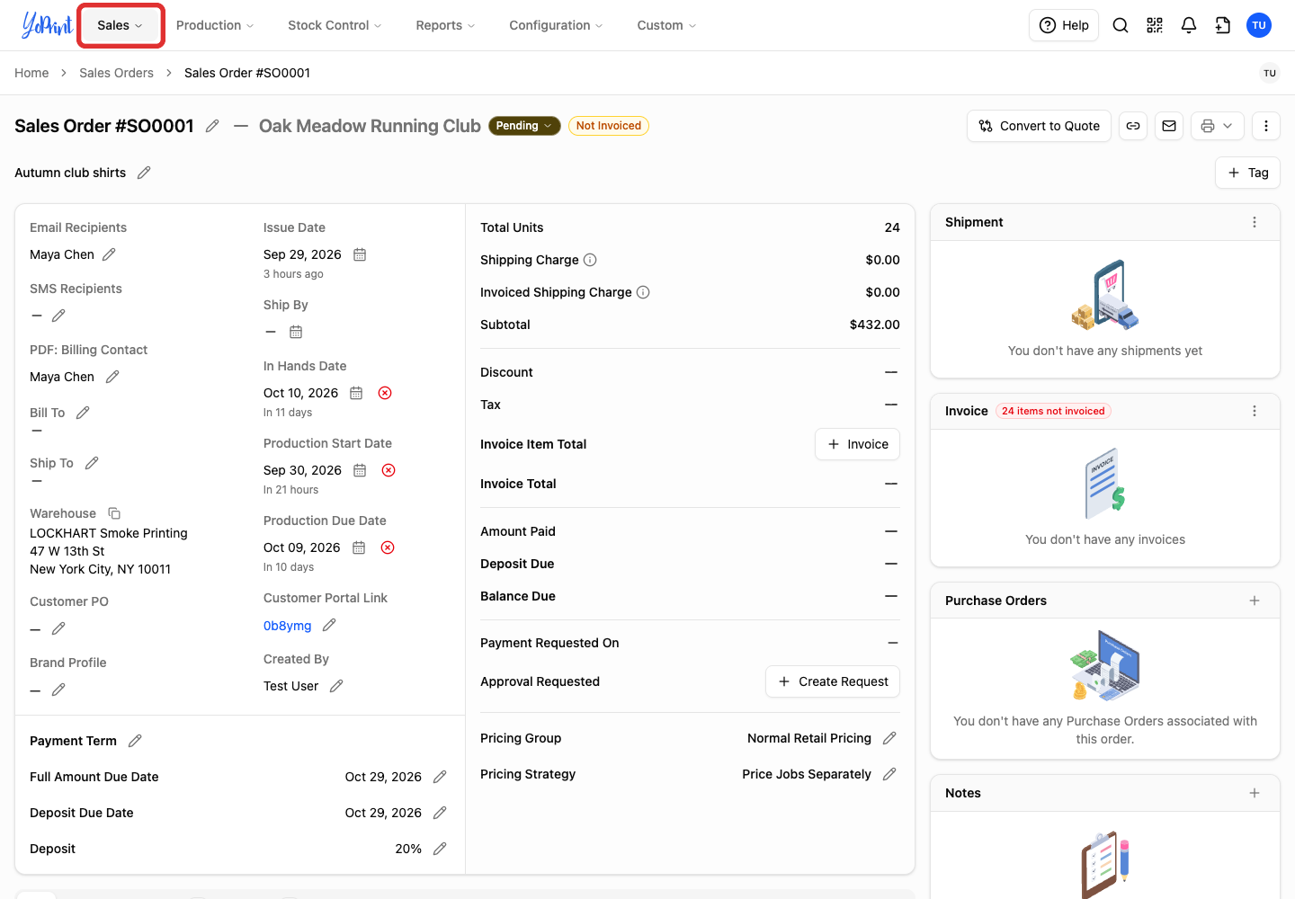 Sales in the top navigation