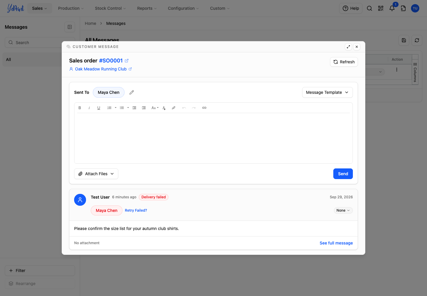 A customer message with Delivery failed and Retry Failed?