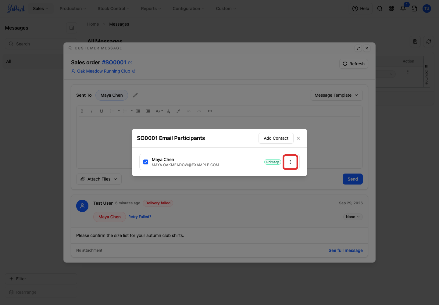 The contact's three-dot menu in Email Participants