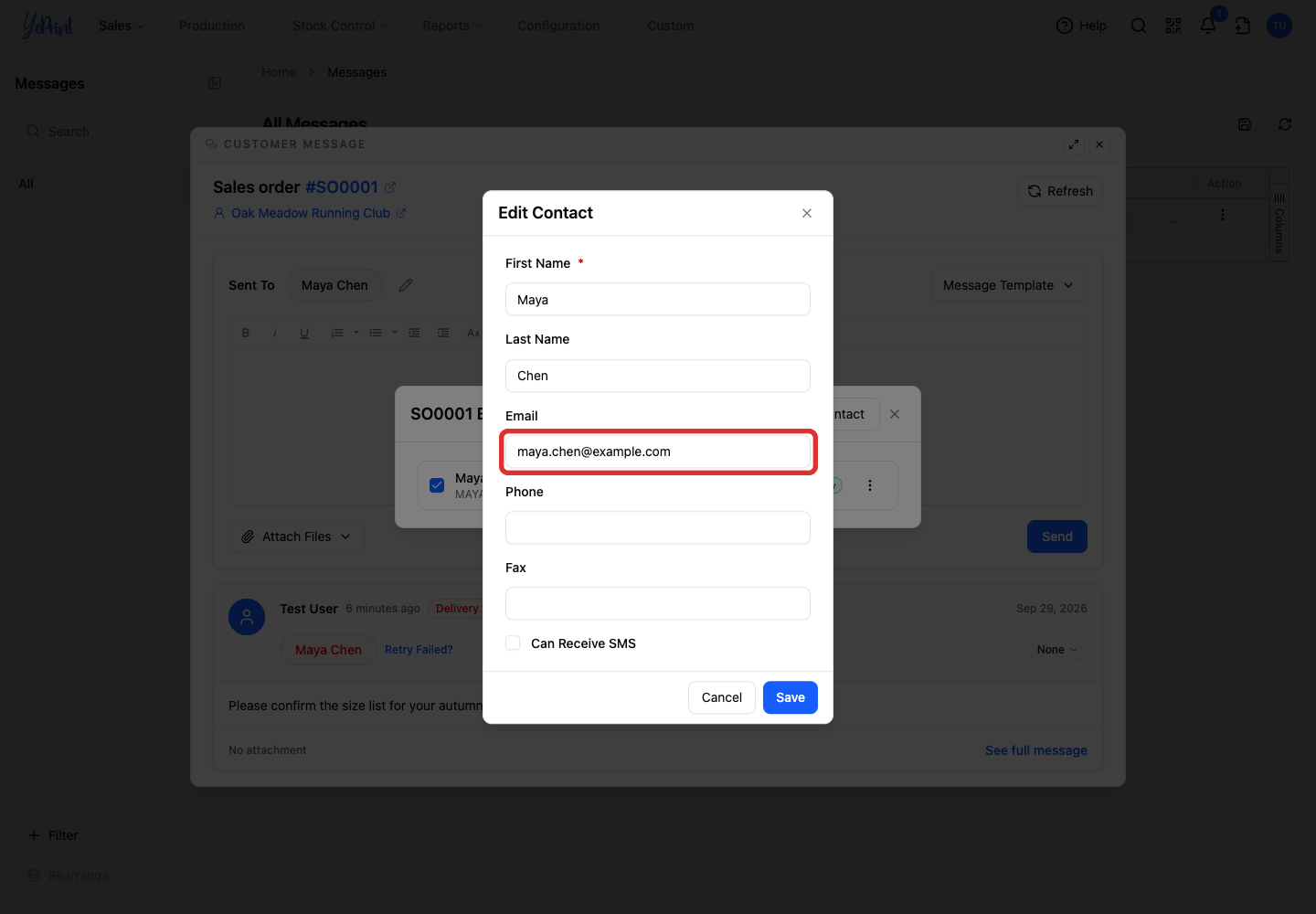 The Email field in Edit Contact