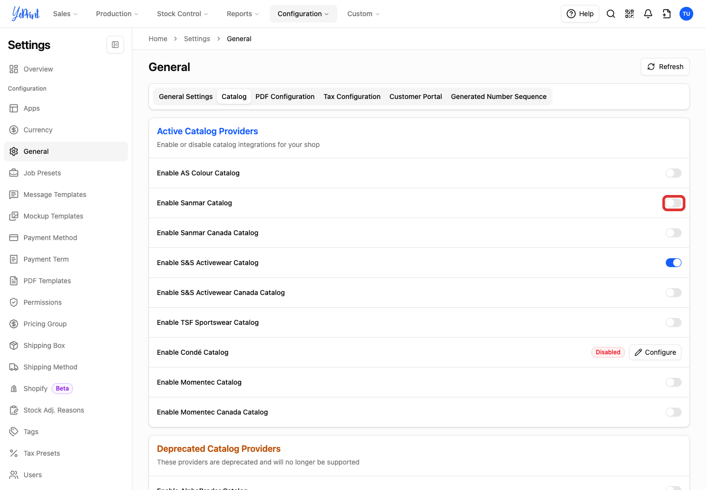 Enable SanMar Catalog switch