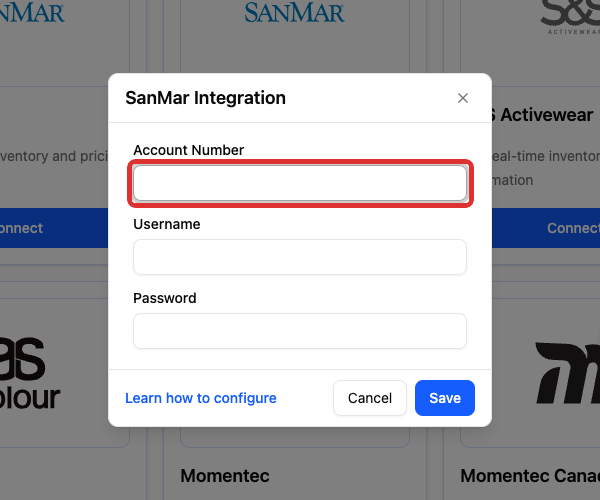 Account Number field in SanMar Integration